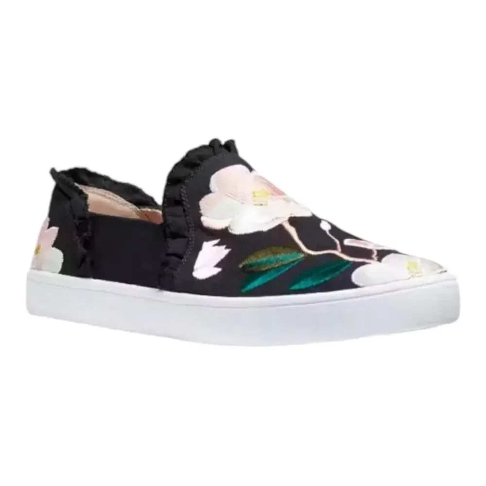 Kate Spade Leonie Ruffled Canvas Sneakers Embroidered Floral 7 MSRP $150‎